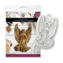 A silicone mould for crafting, shown both inside its retail packaging and as a standalone white plastic piece. The packaging features a photo of the finished product in a bronze/gold color, while the actual product is the white silicone mold replica of a winged guardian angel.