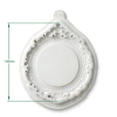 A white decorative wall mirror with an ornate embossed frame and a hanging loop at the top, shown on a white background with green dimension lines indicating a height of 108mm.