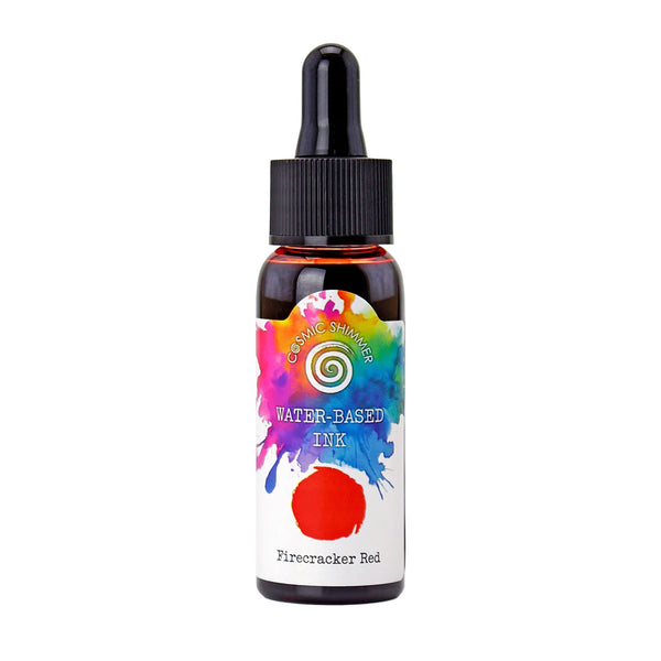 Bottle of water-based ink with colorful label on a white background