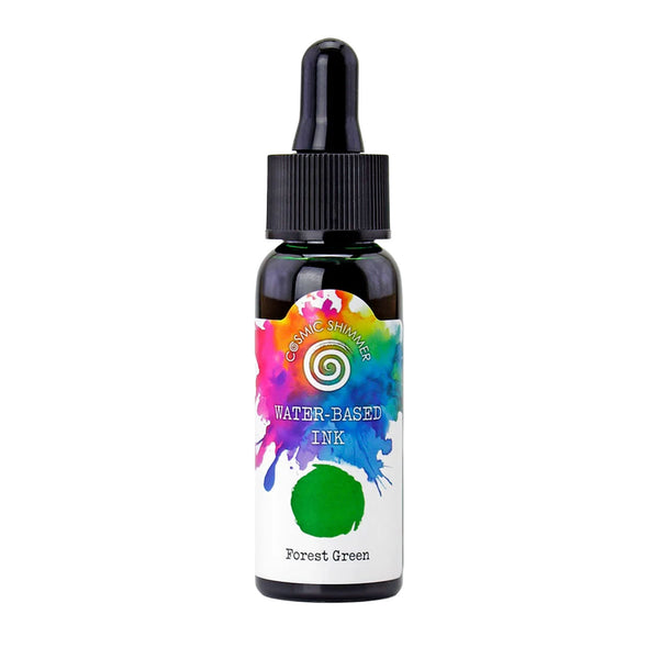 A small dark glass dropper bottle labeled 'Casting Shimmer Water-Based Ink' in the shade 'Forest Green', shown on a plain white background.