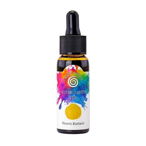 Bottle of water-based ink with a colorful label on a white background