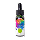 Bottle of water-based ink with a colorful label on a white background