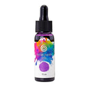 A bottle of Comic Sniffer's Water-Based Ink in the Plum shade, featuring a black dropper cap and a white label with a colorful watercolor splash design.