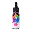 Bottle of water-based ink with a colorful label on a white background