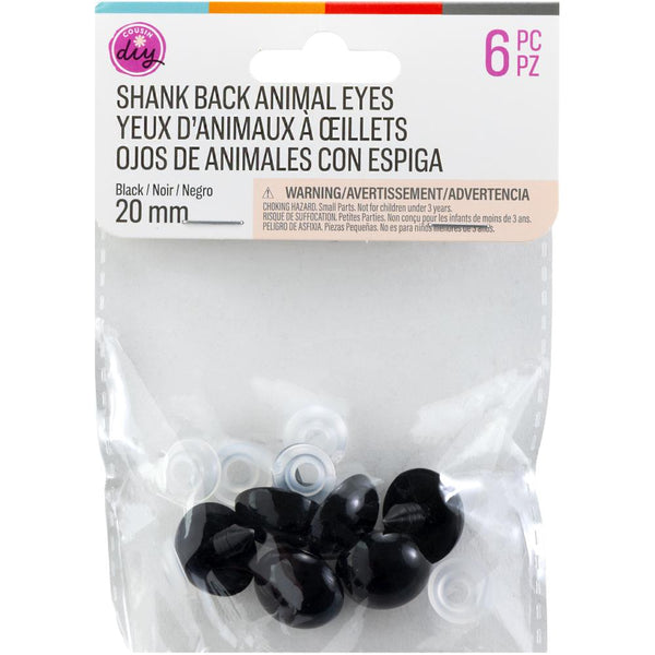 CousinDIY Shank Back Animal Eyes 20mm 6/Pkg - Black