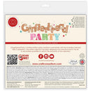A product packaging card for the 'Gingerbread Party' limited edition series by Craft Consortium, featuring colorful retro-style lettering, product details, social media handles, and a QR code on a white background.