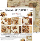 A scrapbook paper pack cover titled 'Shades of Nature' by Craft O'Clock, featuring vintage-style floral and parchment textures, with sample previews of double-sided papers and stickers.
