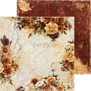 A decorative scrapbook paper sheet with a vintage floral border and distressed cream center, shown with a second matching textured paper layer behind it. The design features orange, beige, brown, and muted green flowers with a central watermark reading 'Craft with a Clock'.