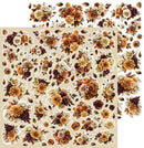 A sheet of decorative stickers featuring an autumn floral pattern with dried-style flowers and leaves in warm tones, shown on a white background with a few additional flowers floating above the sheet.