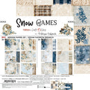 Snow Games Friends by Craft with Clock paper pack, featuring a mix of 24 double-sided papers in winter-themed designs including blue snowflakes, beige plaid, and rustic textures.