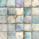 A repeating grid of square decorative tiles in soft blue, beige, cream, and gray tones with distressed textures, watercolor effects, and some ornate patterned sections. A faint 'Craft On Line' watermark is visible across the center.