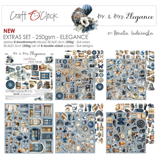 A product collage for a craft paper extras set titled 'Mr. & Mrs.