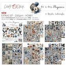 A collage-style product sheet for a craft paper extras set titled "Mr. & Mrs.