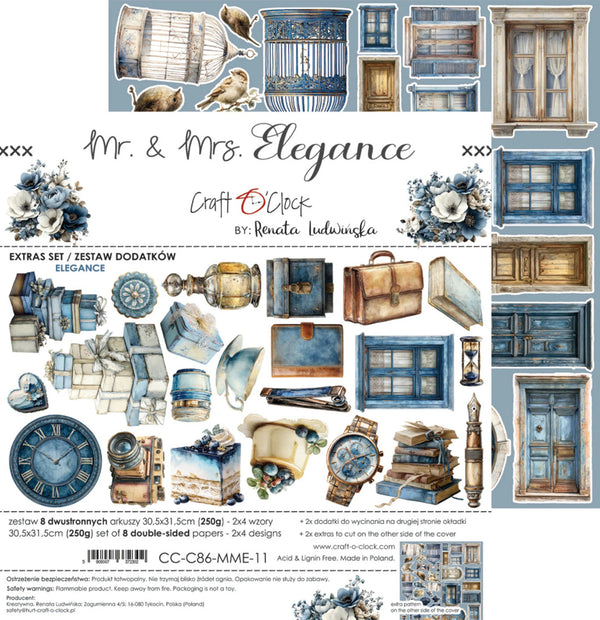 A collage sheet of vintage-style paper cutouts and decorative elements for scrapbooking, titled "Mr. & Mrs.