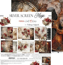 A paper craft product sheet titled 'Silver Screen Magic' by Friends in Craft 'O'Clock, featuring a collage of rustic vintage-themed papers with red roses, distressed textures, and aged paper designs.
