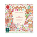 A square paper pad cover for a gingerbread-themed limited edition series, featuring illustrated gingerbread houses, cookies, candy, and the text 'Gingerbread Party' and 'A Limited Edition Series.'.