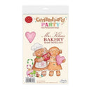 Gingerbread Party Clear Phthaloyl Stamps set by Mrs. Klaus Bakery, featuring a package of three clear stamps with colorful illustrations of gingerbread people and hearts.