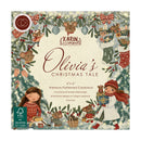 Karin Cardstock 'Olivia's Christmas Tale' 6x6 inch cardstock box featuring festive illustrated designs with Christmas trees, mice, children, ornaments, and holiday decorations on a cream background.