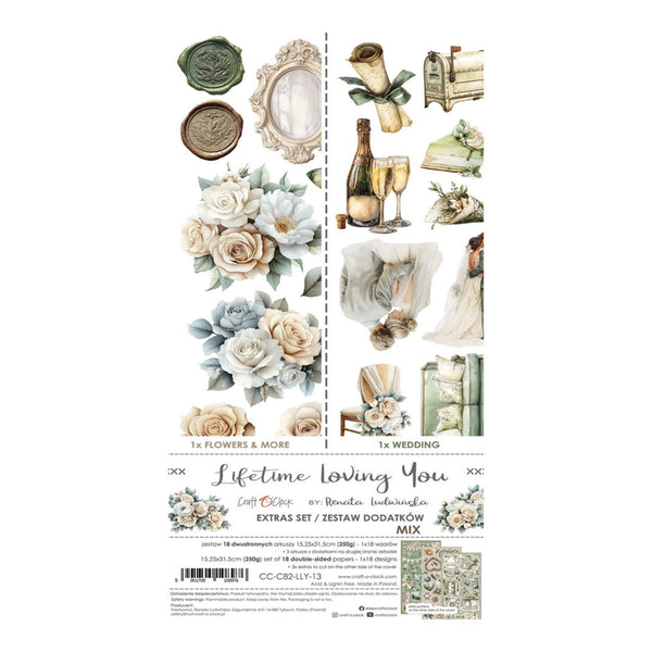 Packaging of 'Lifetime Loving You' craft stickers with floral and wedding-themed designs.