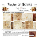 Craft O'Clock 'Shades of Nature' basic papers set by Renata Ludwicka, featuring 24 double-sided papers in a vintage weathered palette of beige, brown, and cream, displayed on a white product card with illustrations and text.