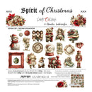 A flat lay of a Christmas-themed scrapbooking extras set titled 'Spirit of Christmas' by Craft With Love by Renata Jędruska. The sheet shows multiple vintage-style holiday illustrations including ornaments, snowman figures, nutcrackers, clocks, a train, and floral accents, along with Polish text describing the 30.