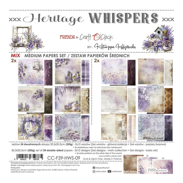 Craft O'Clock Heritage Whispers 8"x8" Medium Papers Set