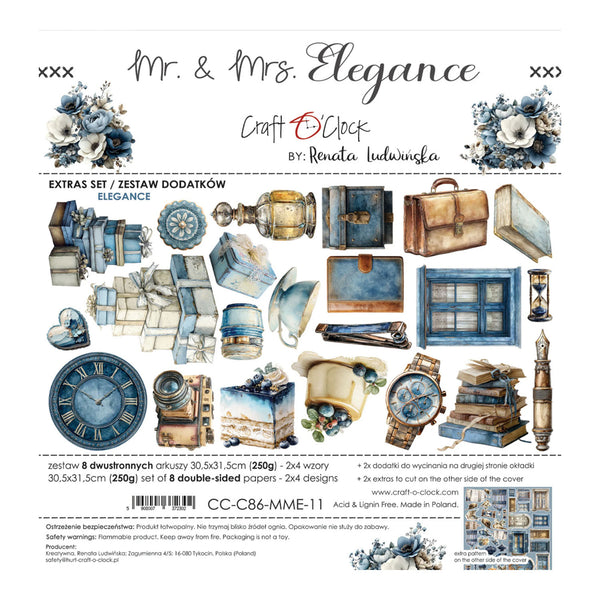 A flat lay sheet of craft paper designs titled 'Mr. & Mrs.