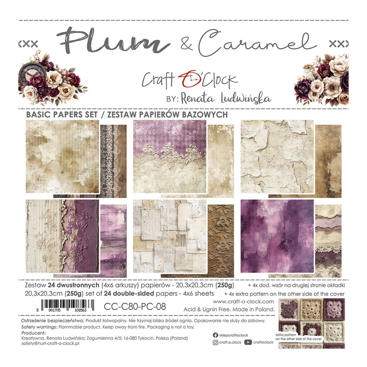 Craft O'Clock Plum & Caramel 8×8 Basic Papers Set | Scrapbooking ...