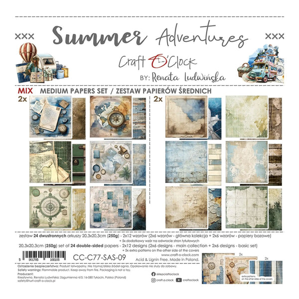 Craft O'Clock Summer Adventures 8"x8" Medium Papers Set
