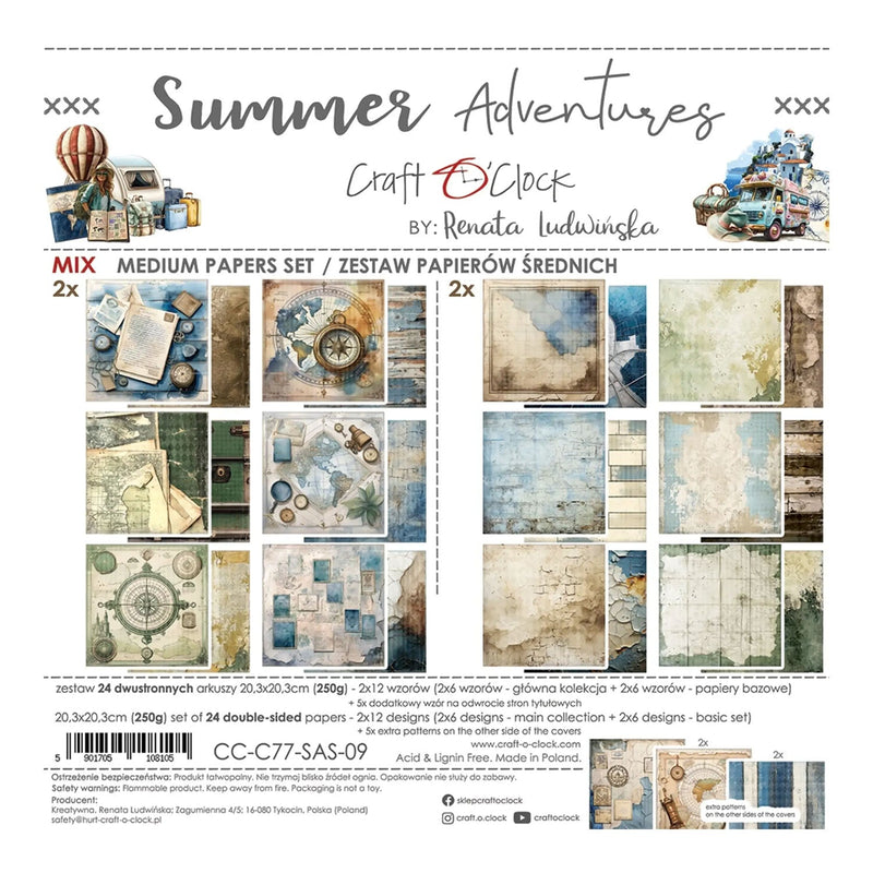 Craft O'Clock Summer Adventures 8"x8" Medium Papers Set