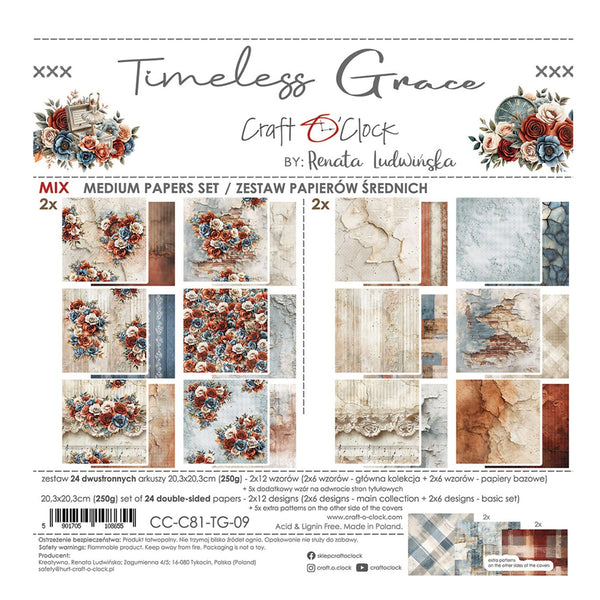 Craft O'Clock Timeless Grace 8"×8" Medium Papers Set