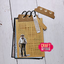 Card with a man's portrait and textured design on a wooden surface, featuring 'Craft & You' branding.
