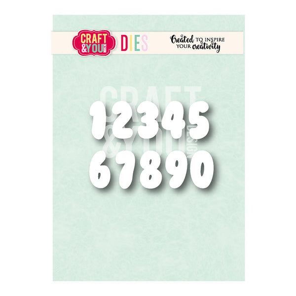 Craft & Your Name Dies brand die set featuring white 3D-style numbers 1 through 0 on a pale mint green backing card.