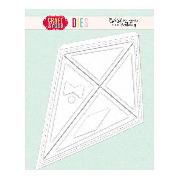 A packaged set of white die-cut crafting dies on a pale mint background, with the header card reading 'Craft & You' and 'Dies'. The dies are shown as a large outlined geometric template with smaller shape cutouts inside.