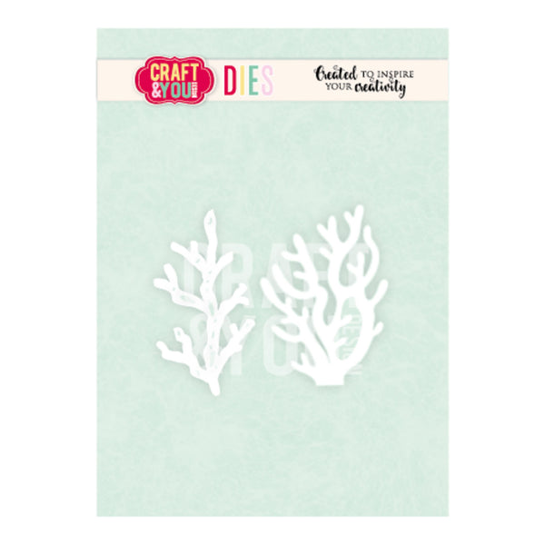 Craft & Your Name Dies featuring two white coral-shaped die cutters on a light mint green backing card with the brand logo at the top.