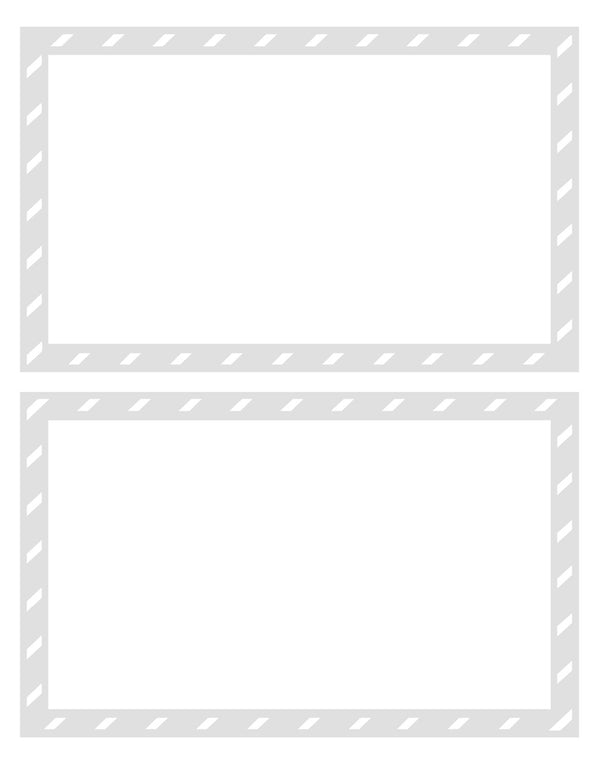 Two empty white rectangular label or photo frames with light gray dashed borders, arranged vertically on a white background.