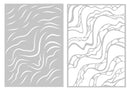 Two rectangular panels with abstract wavy line patterns, shown side by side on a light gray background. The left panel is medium gray with white flowing lines, and the right panel is white with gray flowing lines.