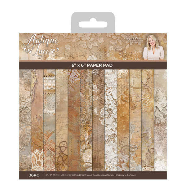 6x6 paper pad with floral and lace designs on packaging