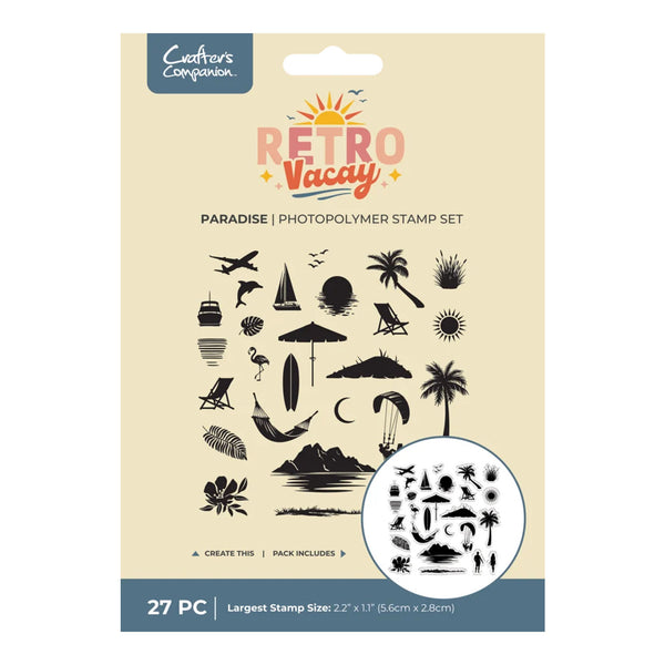 Crafter's Companion Retro Vacay Photopolymer Stamp Set - Paradise