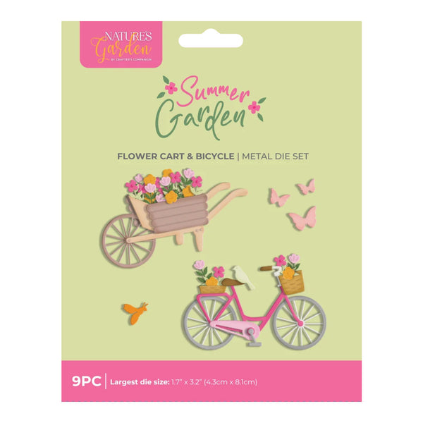 Crafter's Companion Summer Garden Metal Die Set - Flower Cart & Bicycle