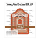 A product packaging card for the Crea-Nest-Lies XXL 192 die set by Creations by Creations. The card features a large graphic of a multi-layered die-cut panel labeled 'Panel C with stitch max.