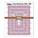 A package of Crafter's Nest Lies XXL 199 die-cutting templates, featuring a graphic of concentric pink and white frames with text detailing the frame increments and dimensions, wrapped in a brown paper band with the Crafter's Nest Lies logo.
