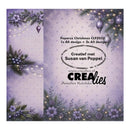 A square product cover for a Papierzzz Christmas card design set, featuring a lavender and purple winter holiday theme with pine branches, ornaments, and fairy lights. The text reads 'Paperzz Christmas CLPZ032: 1x A4 design + 2x A5 design' and includes the brand 'CREaLies' and designer 'Susan van Poppel'.