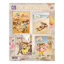 A mouse-themed travel collage card or craft sheet titled "A Nice Vacation," featuring four illustrated scenes with cartoon mice in Egyptian, beach, Paris, and resort settings, plus flamingos, a cocktail, and travel accessories.