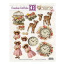 Sheet of decorative cutouts with vintage-style images including clocks, deer, and floral arrangements, branded 'Creative Cut Outs'.