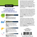 Back packaging of DecoArt Series Brushes, showing product details, descriptions in English and Spanish, a barcode, and decorative star graphics on a white background.