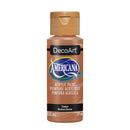 A bottle of DecoArt Americana acrylic paint in the color Ember, featuring a warm brown cap and a matching brown label with black and blue branding.