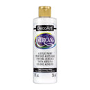 A bottle of DecoArt Americana acrylic paint in the color Snow (Titanium White), featuring a gold cap and a white label with purple and multicolor accents, set against a plain white background.
