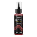 A bottle of Americana BLOOM Textured Paint in the color Bloodstone Clay, featuring a black label with red textured paint splatter graphics and a clear spray cap.