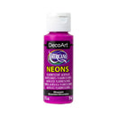 A bottle of DecoArt Americana Neons Fluorescent Acrylic Paint in Ultraviolet, featuring a bright purple label.